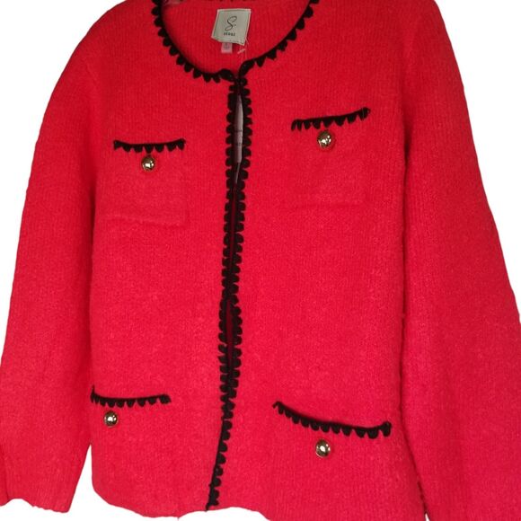 Sioni Red Cardigan Open Blazer Jacket Womens Large New Soft Holiday Career - Picture 3 of 9